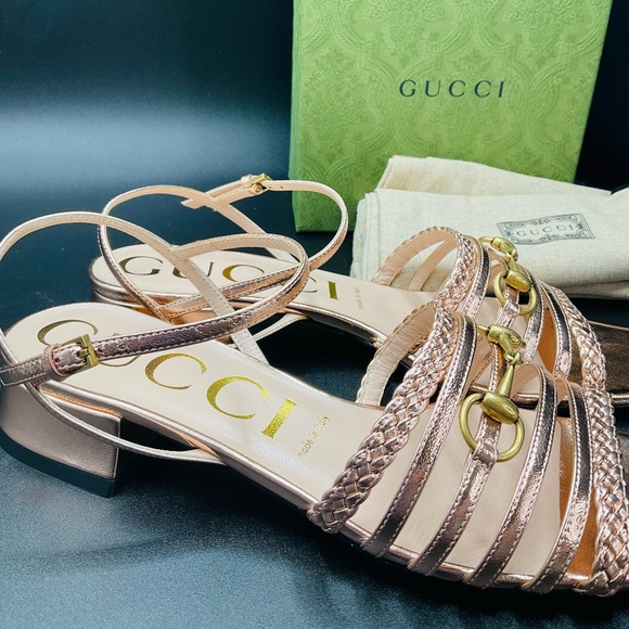 Gucci Women’s Nappa Silk Old Rose Sandals SIZE 38 NWB Model 645405 AUTHENTIC - Picture 4 of 9